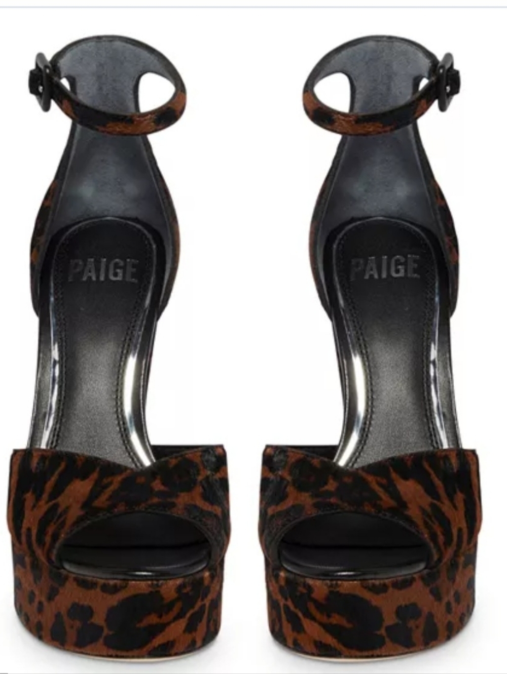 PAIGE Women's Leopard Print Platform Ankle-Strap Sandals - Brown/Black